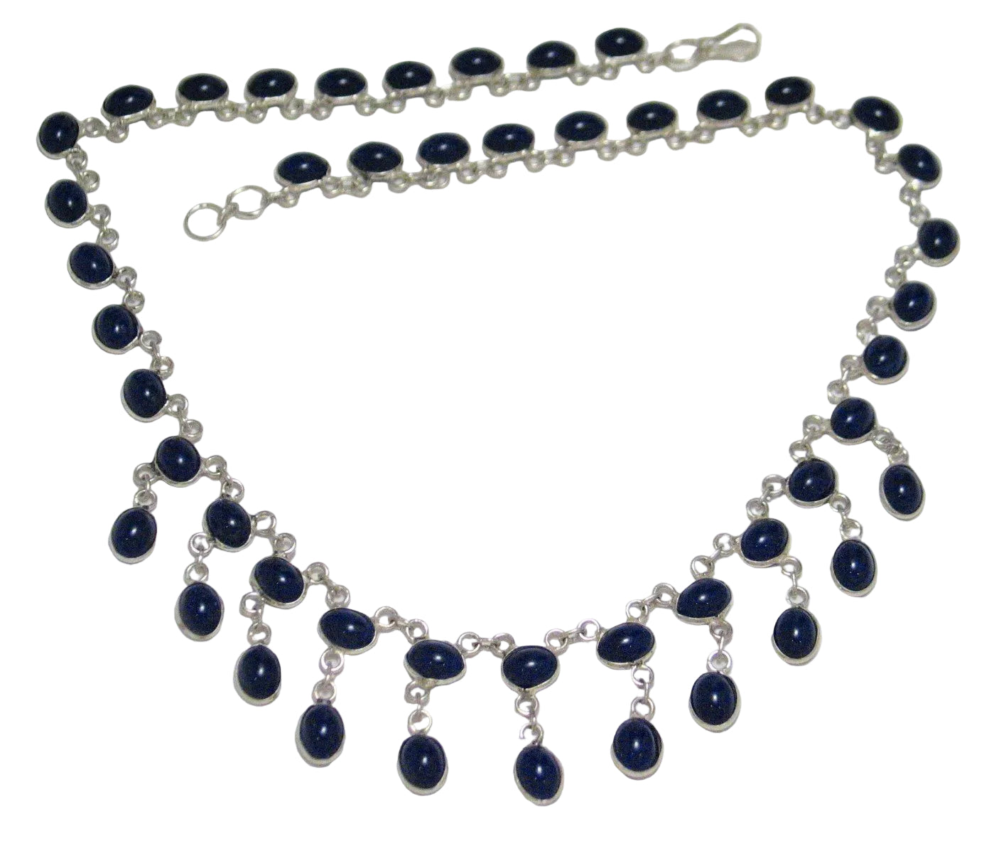 Sterling Silver Necklace, Dangling Blue Stone Tassel Collar Necklace