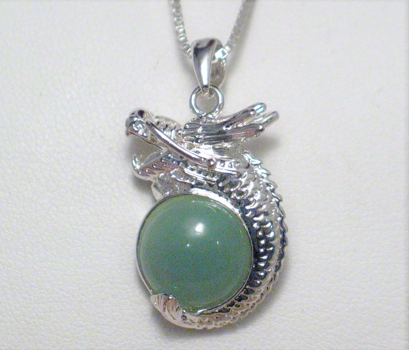 Jewelry Necklace Mens Womens 24" Sterling Silver Green Jade Dragon Pendant Necklace - Blingschlingers Jewelry