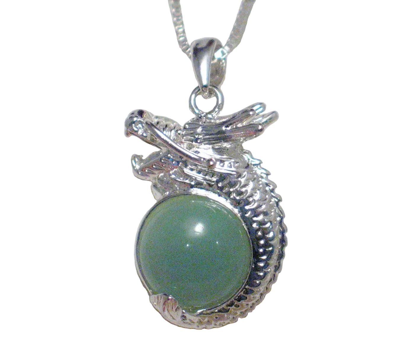 Jewelry Necklace Mens Womens 24" Sterling Silver Green Jade Dragon Pendant Necklace - Blingschlingers Jewelry