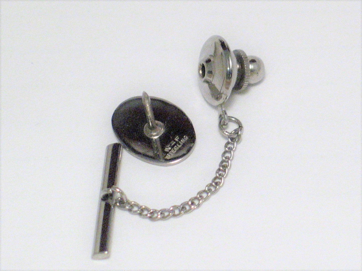Used Jewelry Tie Tack | Mens 13.6 mm Sterling Silver Diamond Cut Satin Finished Oval Tie Tack