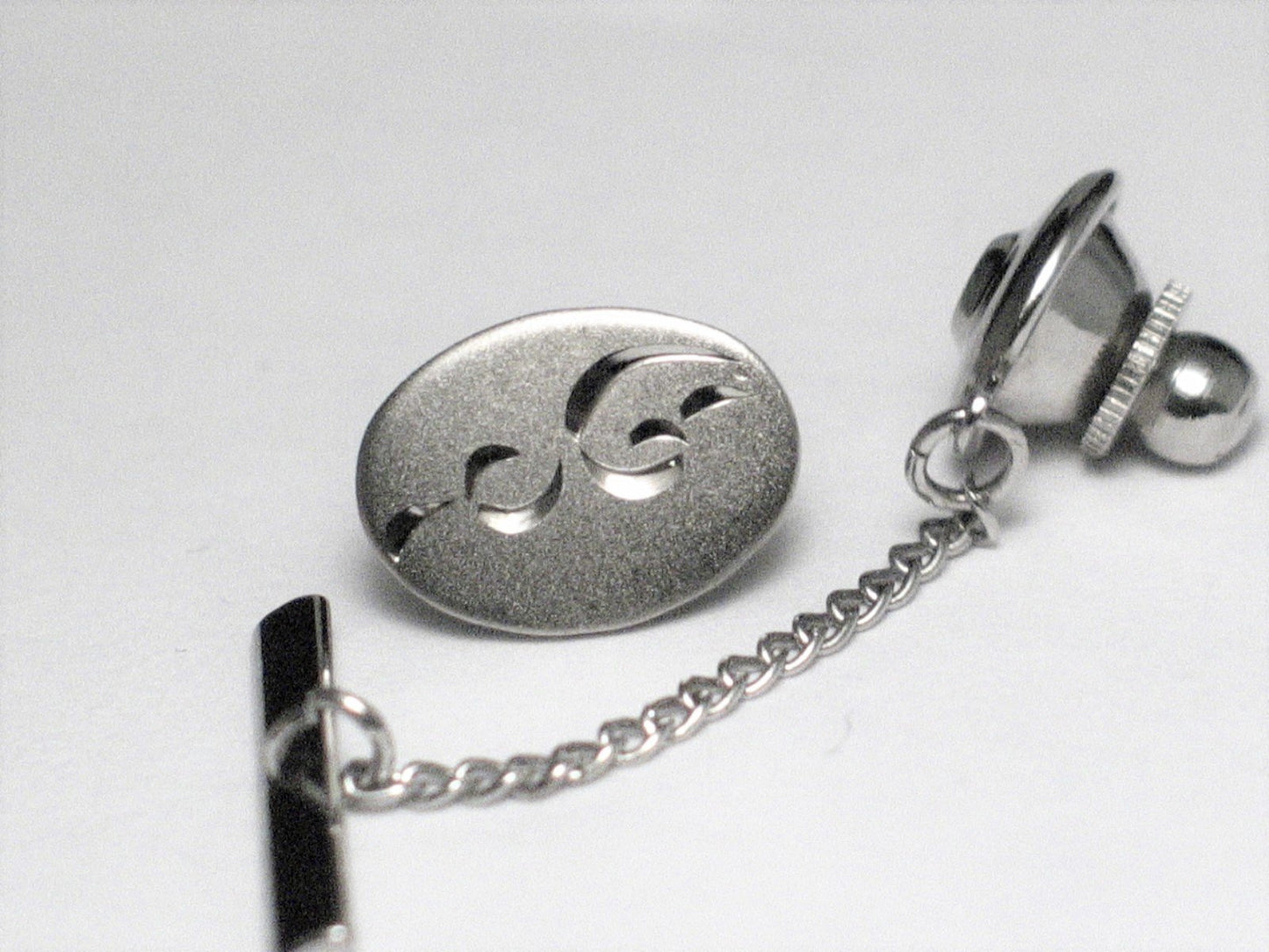 Used Jewelry Tie Tack | Mens 13.6 mm Sterling Silver Diamond Cut Satin Finished Oval Tie Tack - Blingschlingers Jewelry