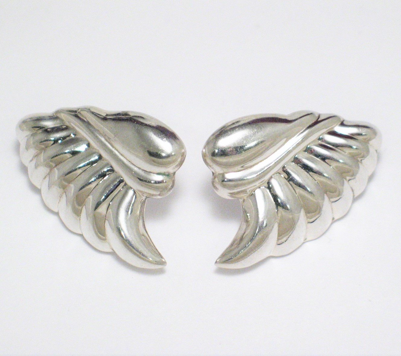Big Stud Earrings, Vintage 1980s Bold Edgy Style Winged Sterling