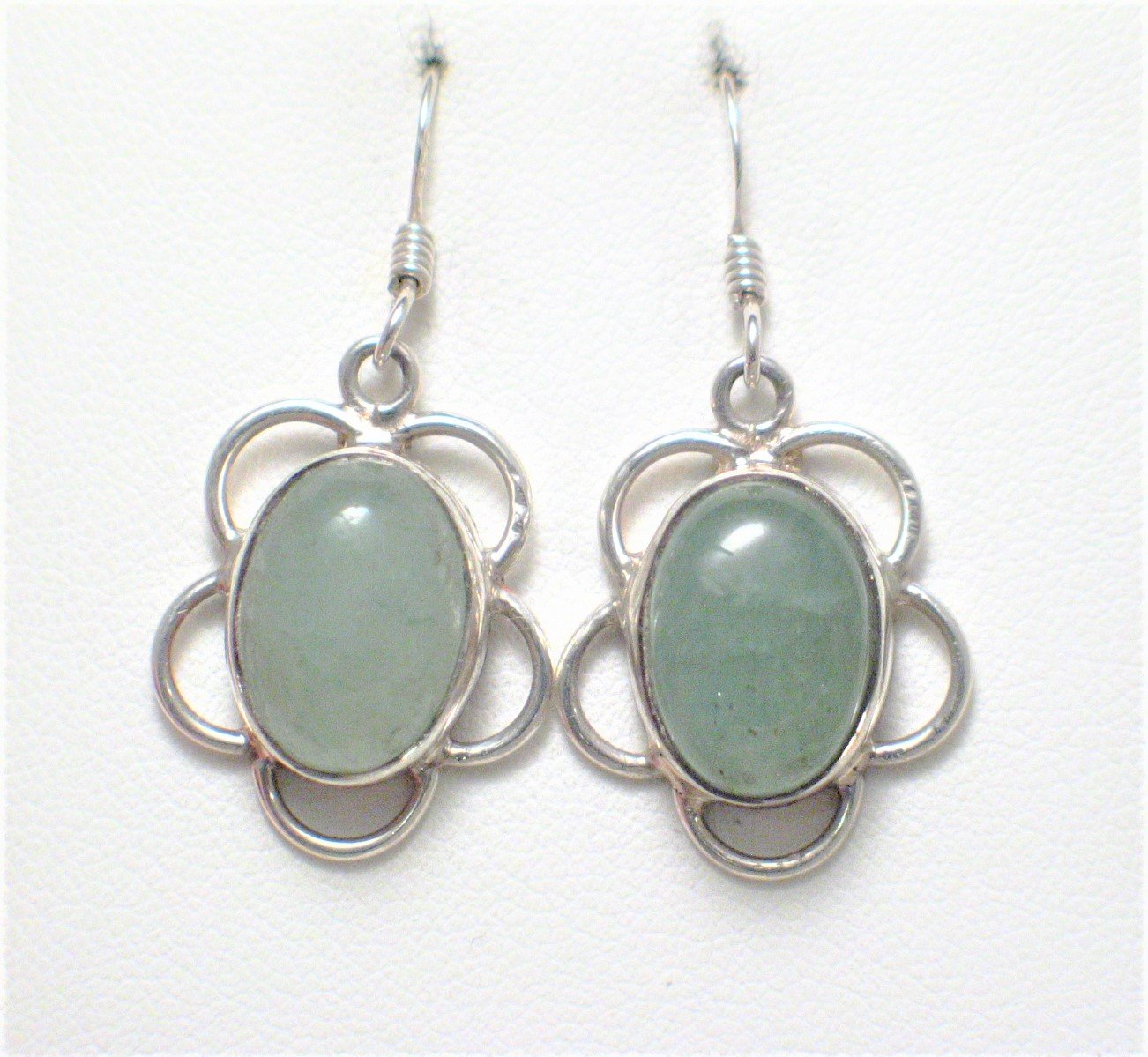 Earrings, Womens Sterling Silver Frosty Sage Green Aventurine Stone Dangle Earrings - Blingschlingers