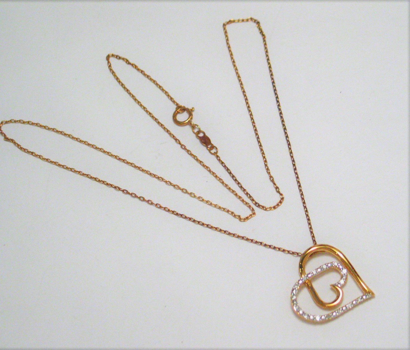 Diamond Heart Necklace Gold Plated Sterling Silver 17.5" - Blingschlingers Jewelry