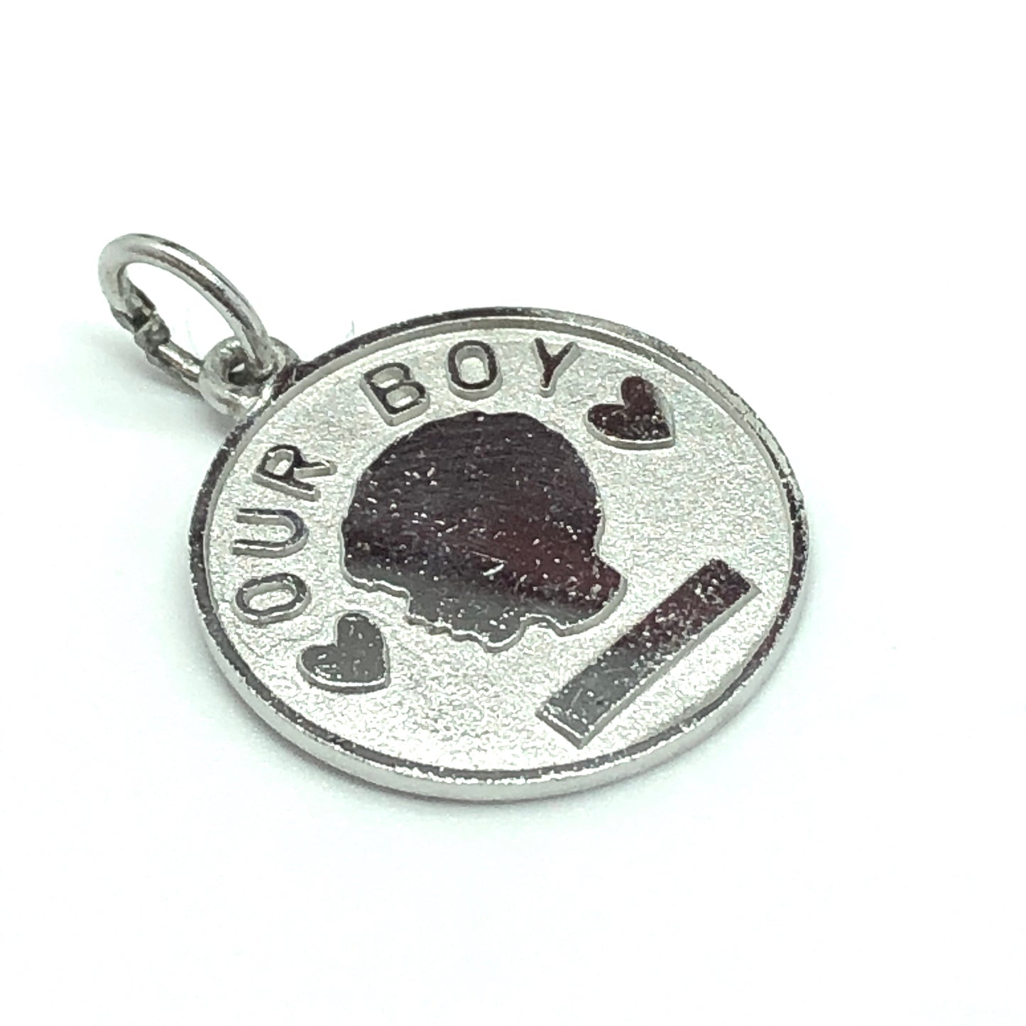 Vintage Jewelry | Engraveable Sterling Silver OUR BOY Charm Pendant / Pet Id Tag Idea!
