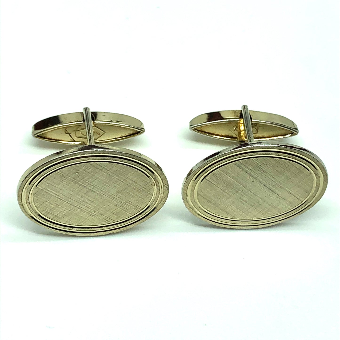 Swank Gold Sterling Silver Florentine Etched Oval Bullet Back Cufflinks