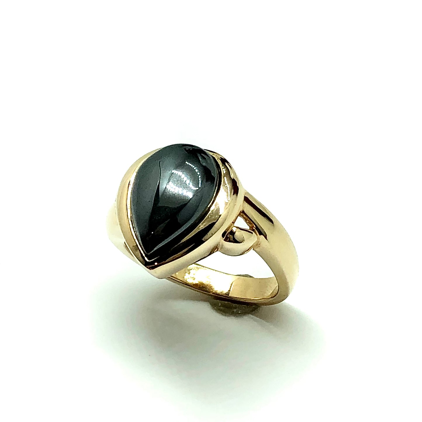 Estate Jewelry - Yellow Gold Sterling Silver Bold Hematite Stone Band Ring