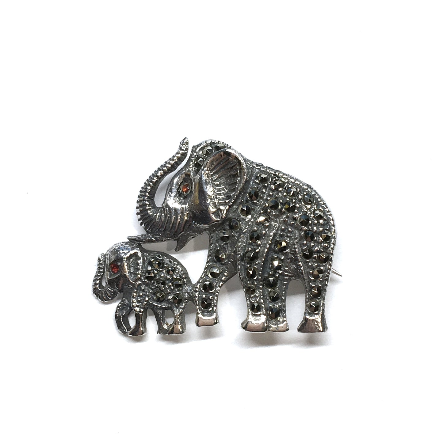 Pre-Owned Jewelry > Brooches & Pins | Sterling Silver Marcasite Stone Mom or Dad & Child Elephant Brooch / Lapel Pin
