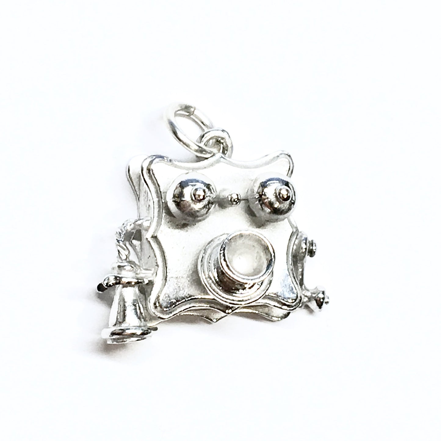 Vintage Jewelry > 3D Charms | Oddities - Sterling Silver Embellished Hand Crank Phone Charm - Blingschlingers Jewelry