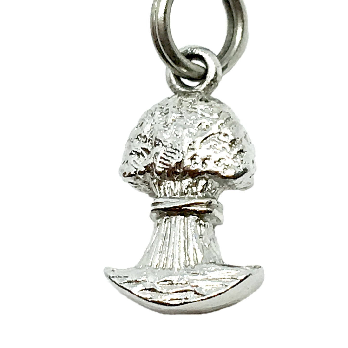 Small Sterling Silver 3D Charm, Vintage Broccoli Bunch Bracelet Charm