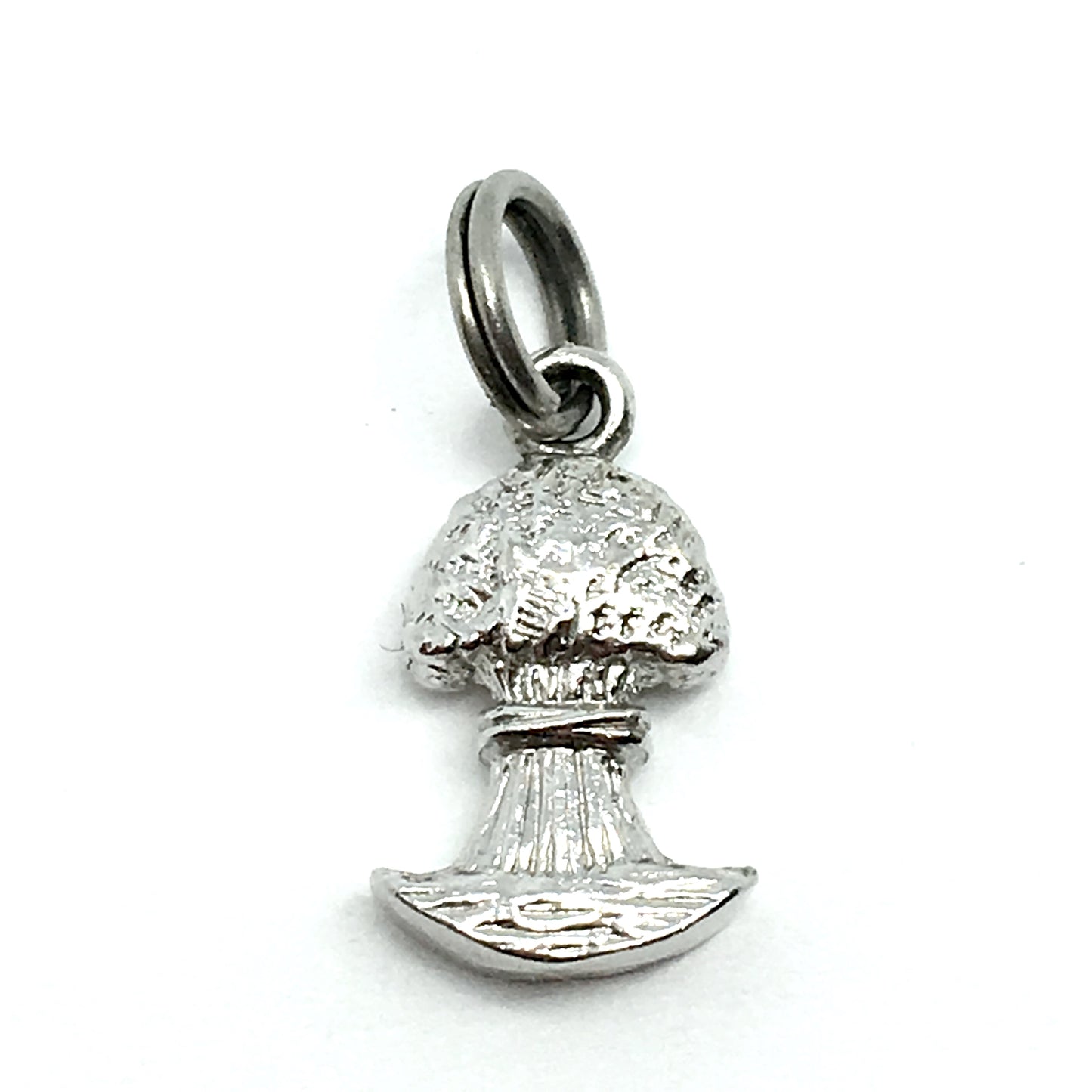Small Sterling Silver 3D Charm, Vintage Broccoli Bunch Bracelet Pendant