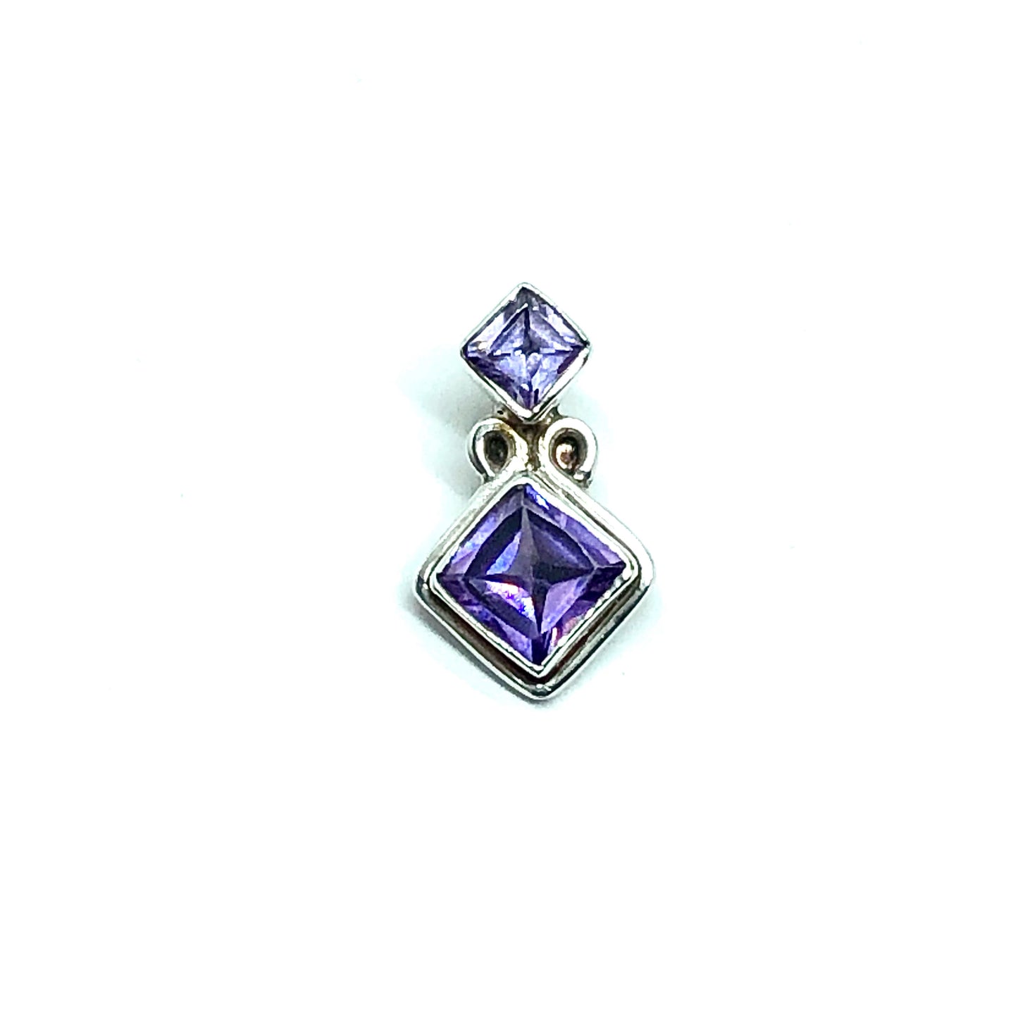 Jewelry | Pendant - Sterling Silver Diagonal Square Design Purple Cz 2 Stone Pendant