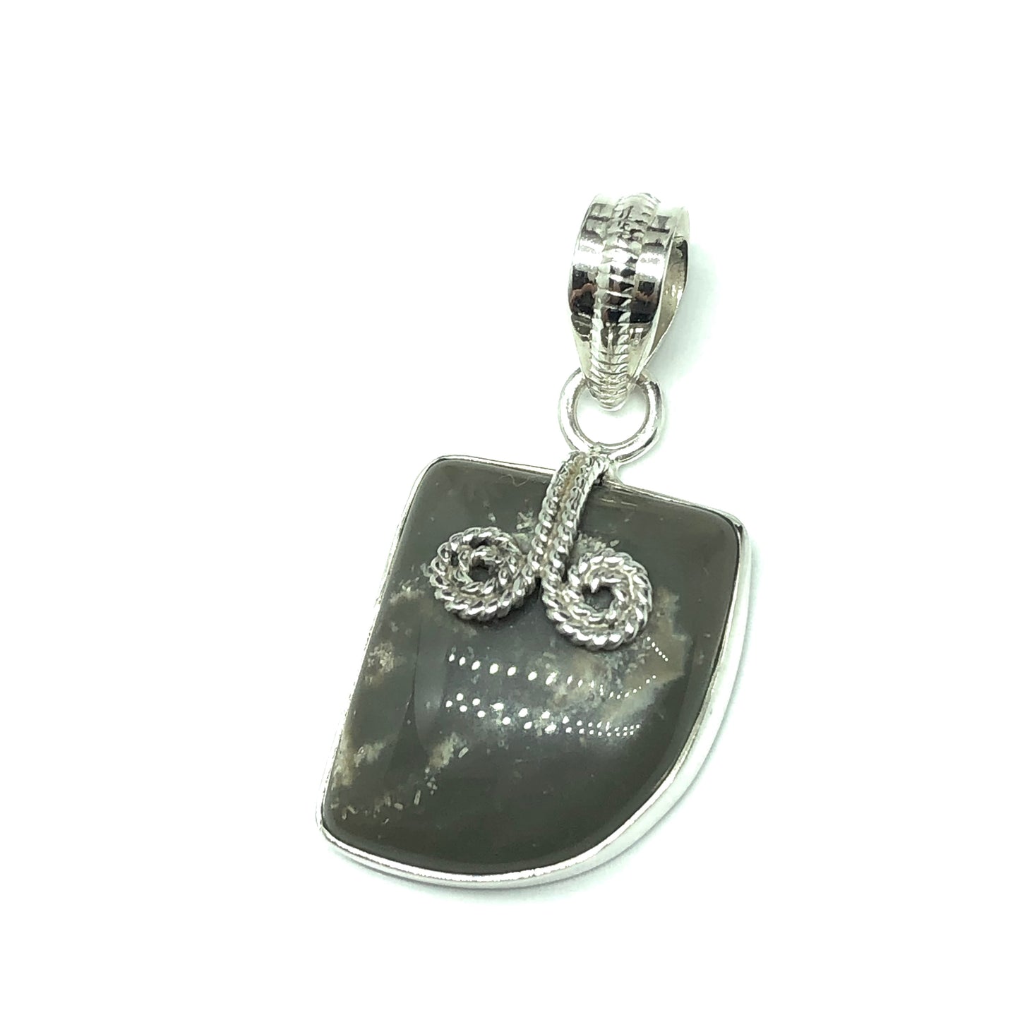 Jewelry | 925 Sterling Silver Pendant Edgy Asymmetrical Design Khaki Brown Stone Mens Womens