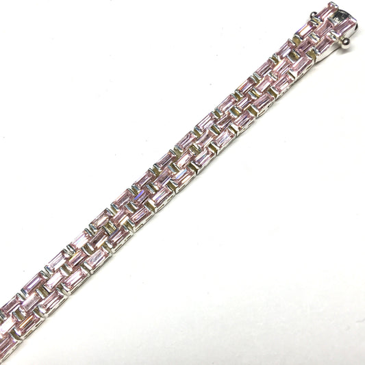 Sterling Silver Tennis Bracelet, Fancy Party Style Sparkling Pink CZ Gemstone Bracelet