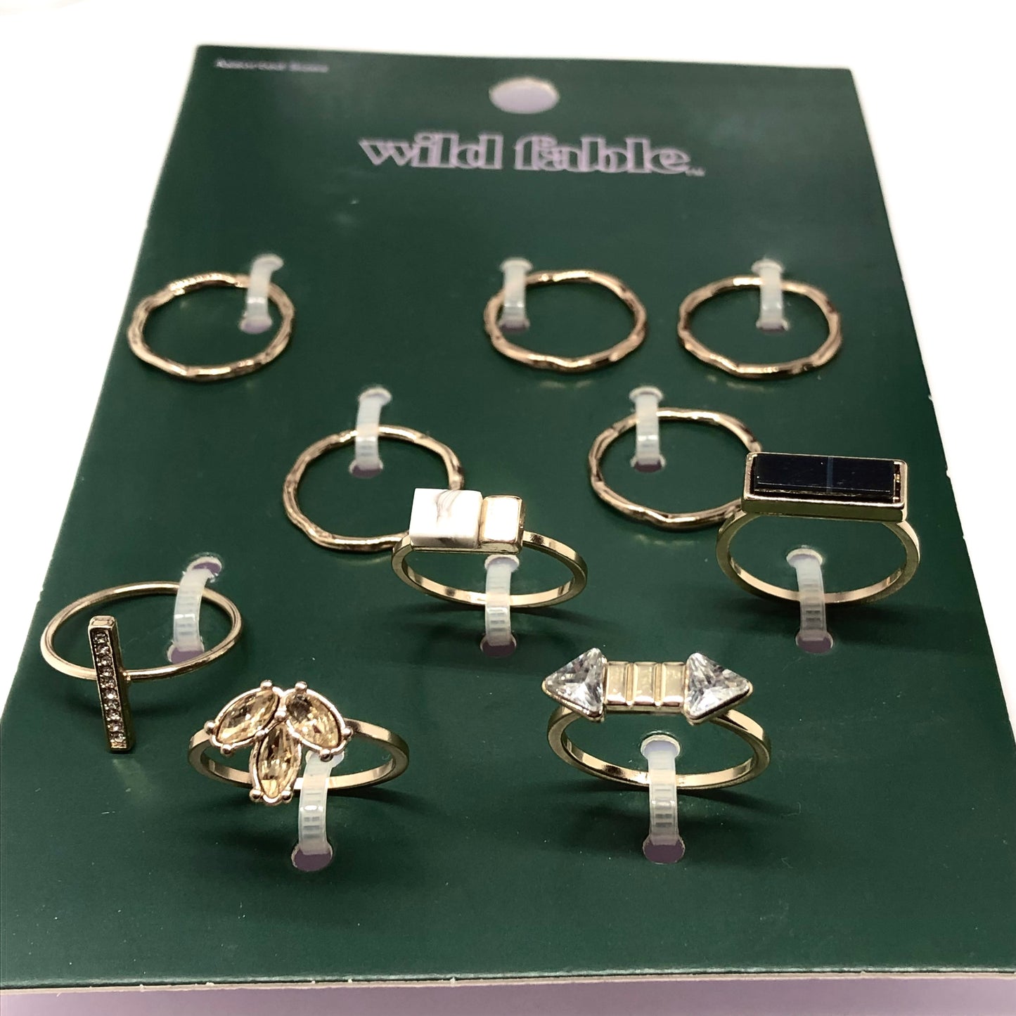 Womens Rings, 10pc Assorted Crystal Slim Wavy Stacking + Stone Fashion Rings