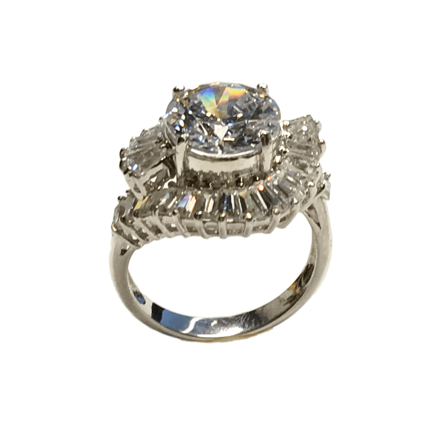 Used Jewelry Ring - Womens Sterling Silver Classic Shimmering Staircase Design Cz Cocktail Ring