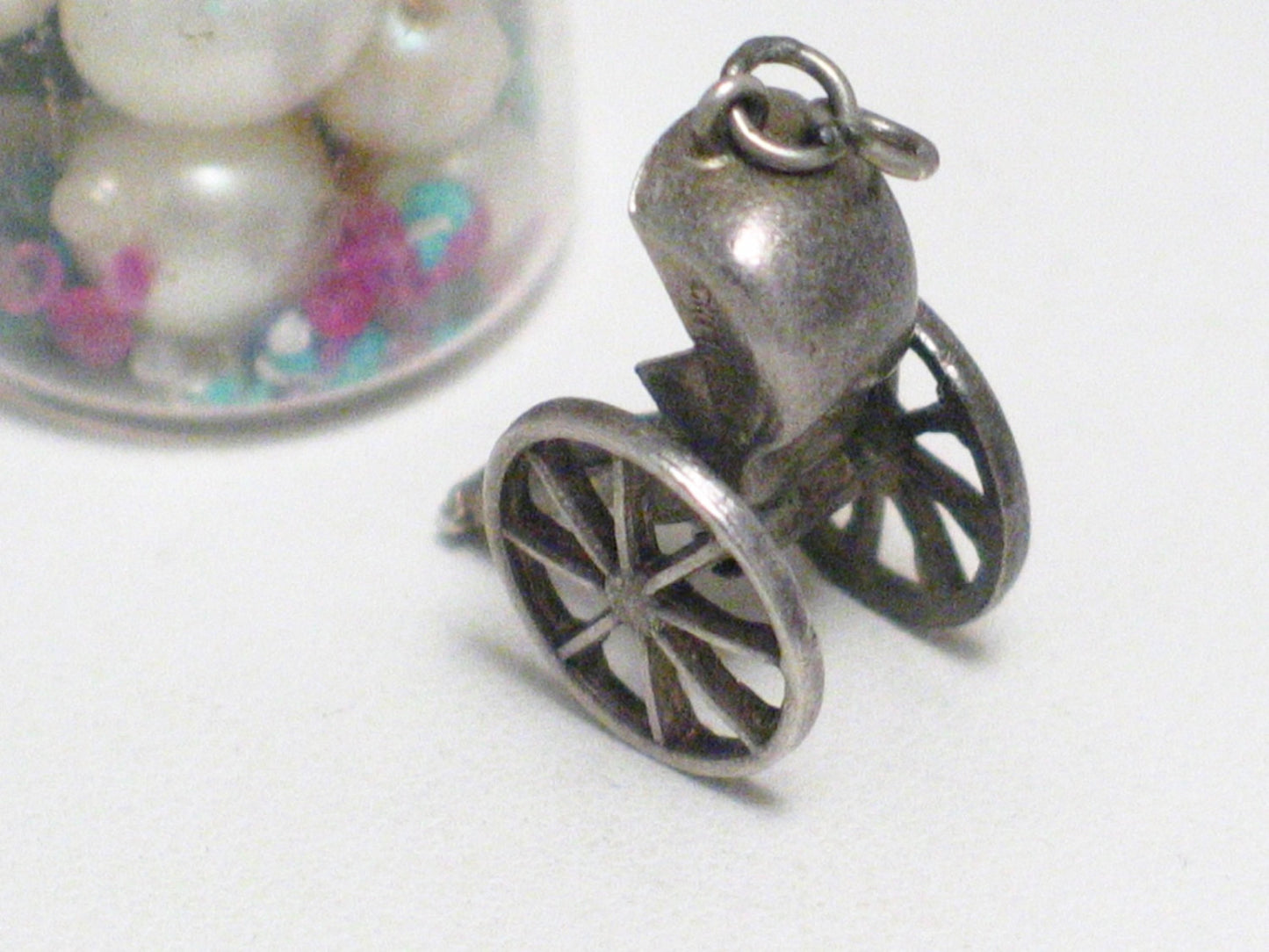 Sterling Silver 3D Charm, Jewelry Vintage Japanese Rickshaw Pendant