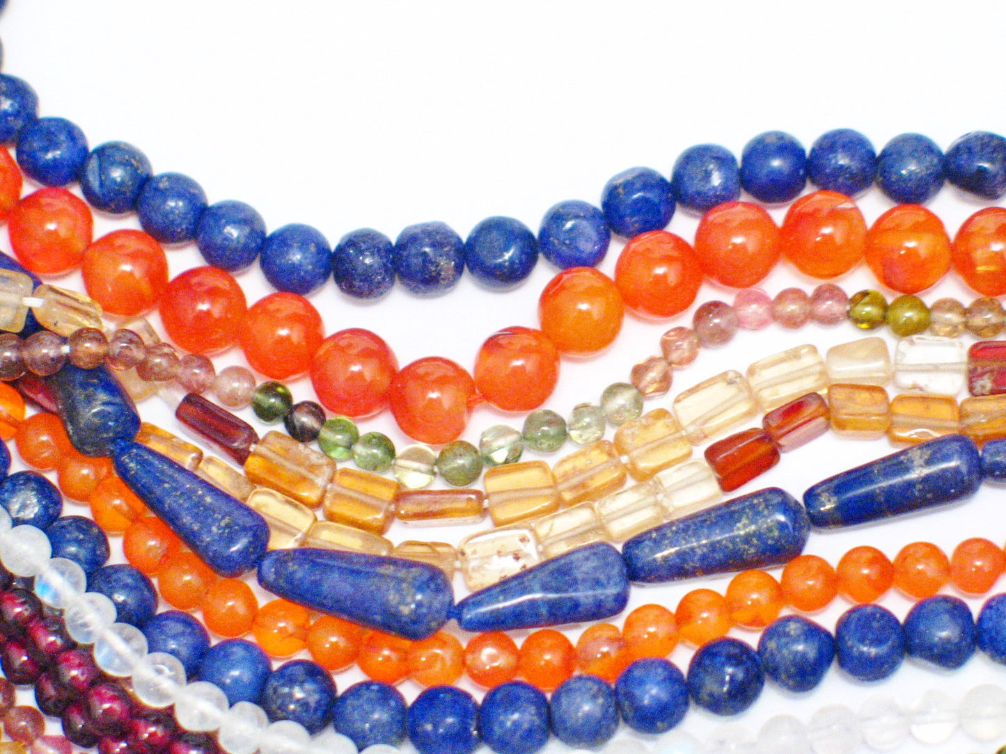 Gemstone Bead Strand lot 28 14 - 15" & 34" Lapis Amethyst Hessonite Tourmaline Turquoise Chip Peridot