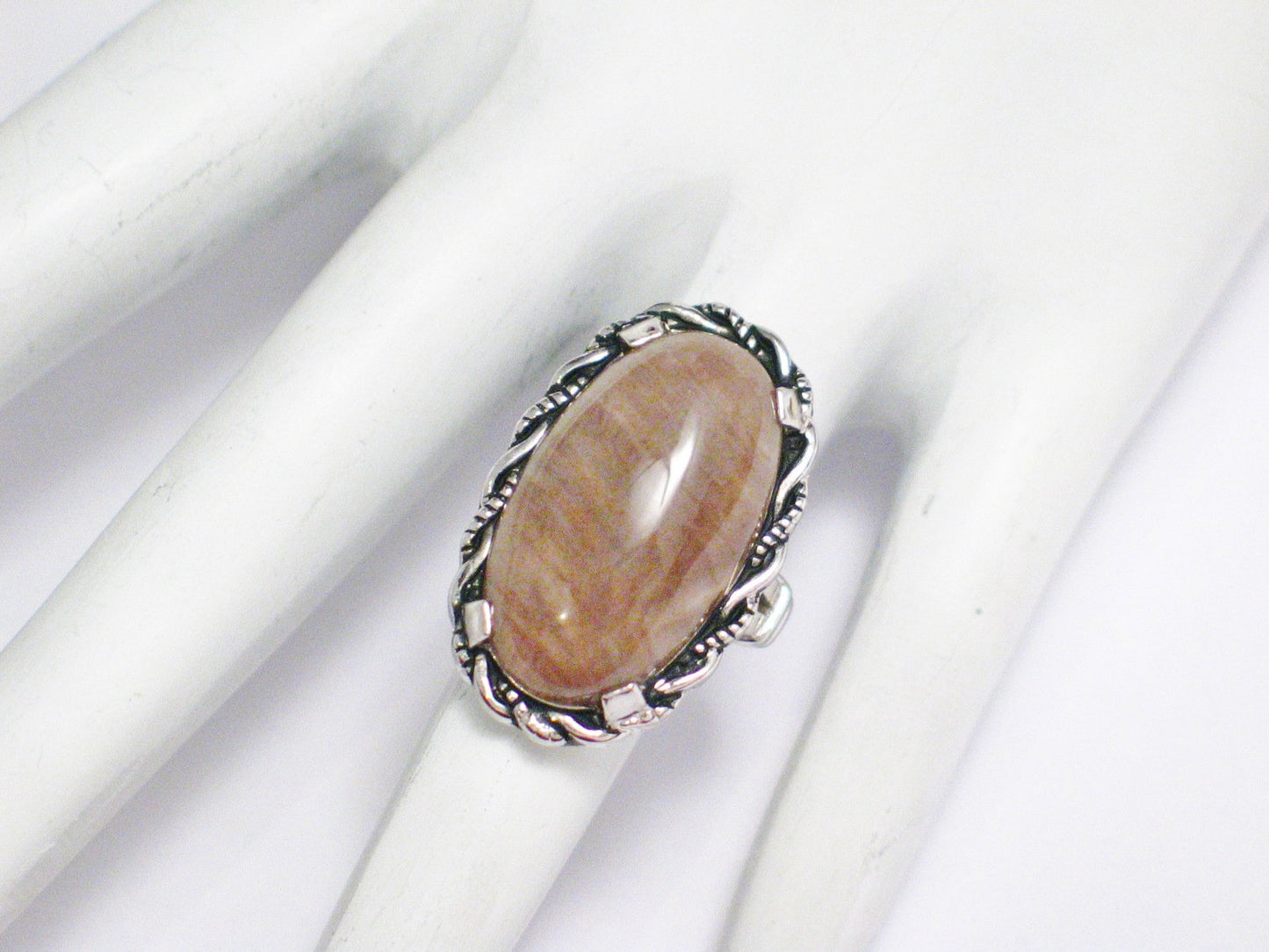 Silver Ring | Sterling Silver Oval Neutral Tone Banded Agate Ring 4.75 | Blingschlingers Jewelry
