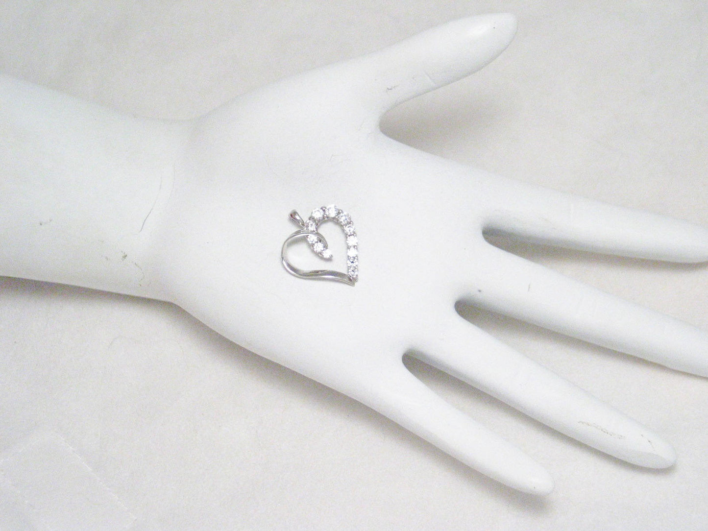 Heart Pendant 10k White Gold Open Heart Design Cubic Zirconia Pendant