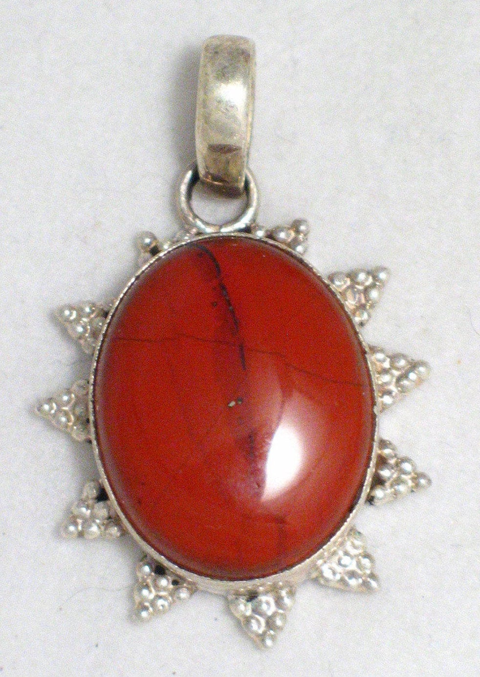 Stone Pendant, Mens Womens Edgy Style Oval Natural Red Jasper Stone Solitaire Pendant