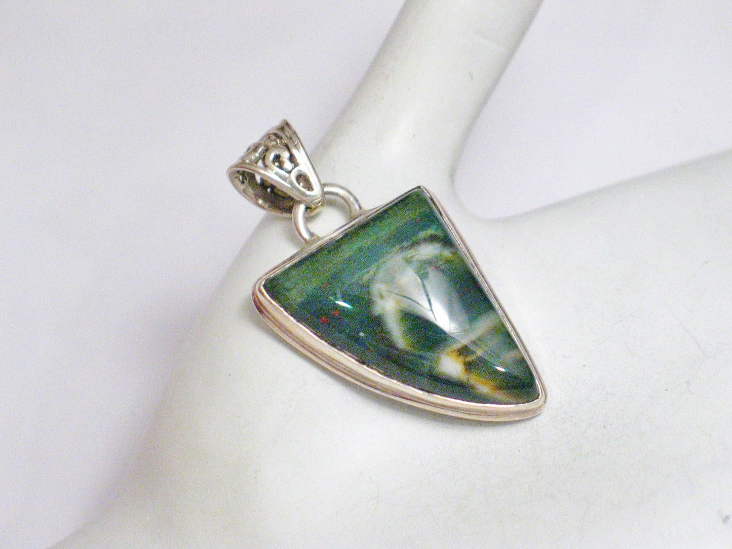 Pendants | Sterling Silver Geometric Design Bloodstone Stone Pendant | Discount Priced Jewelry online at Blingschlingers Jewelry