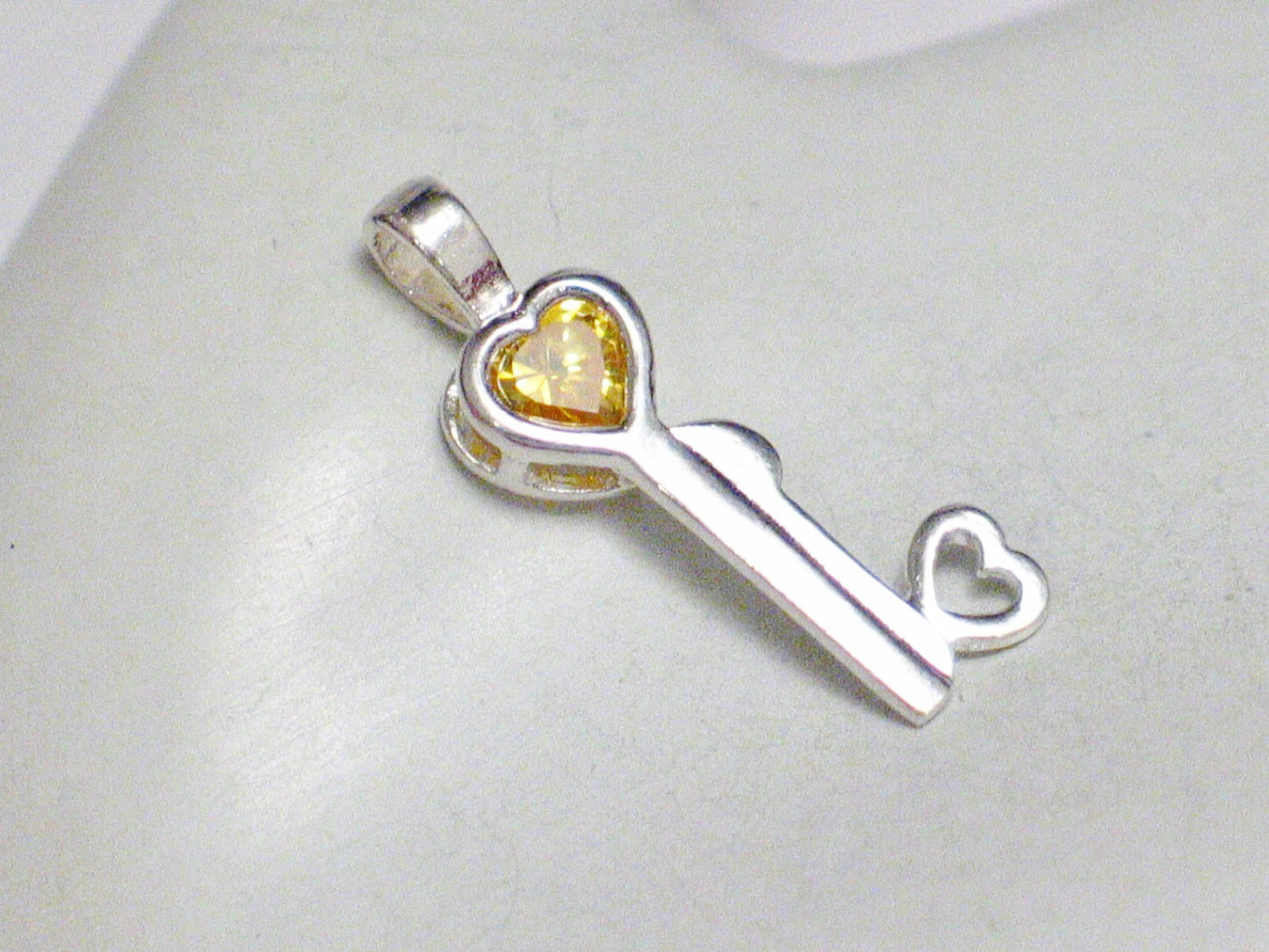 Silver Pendants | Womens Sterling Silver Citrine Yellow Cz Skeleton Key Pendant | Birthstone Charms
