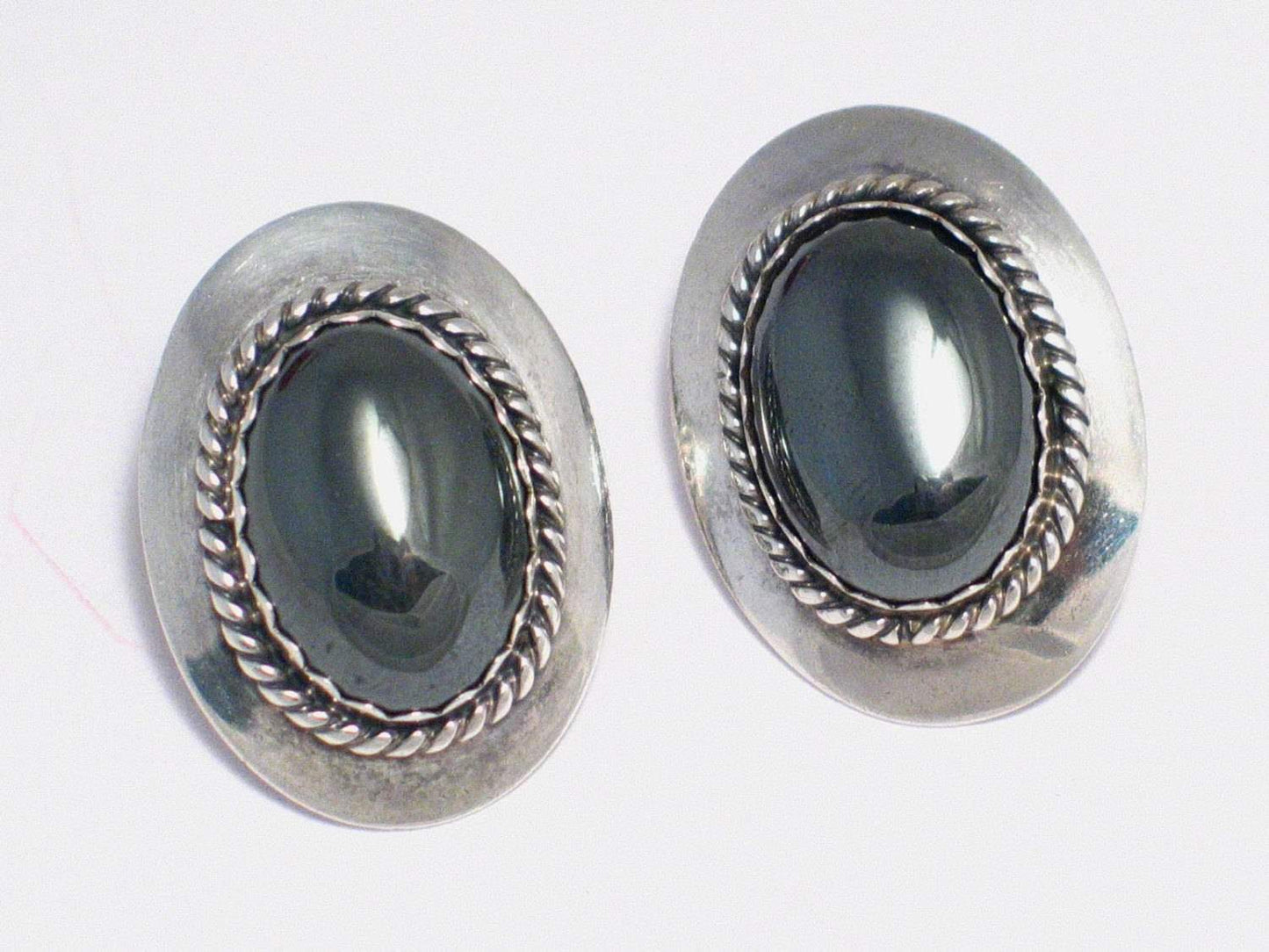 Sterling Silver Earrings, Womens Large Vintage Metallic Style Black Hematite Stone Designer Earrings - Blingschlingers Jewelry