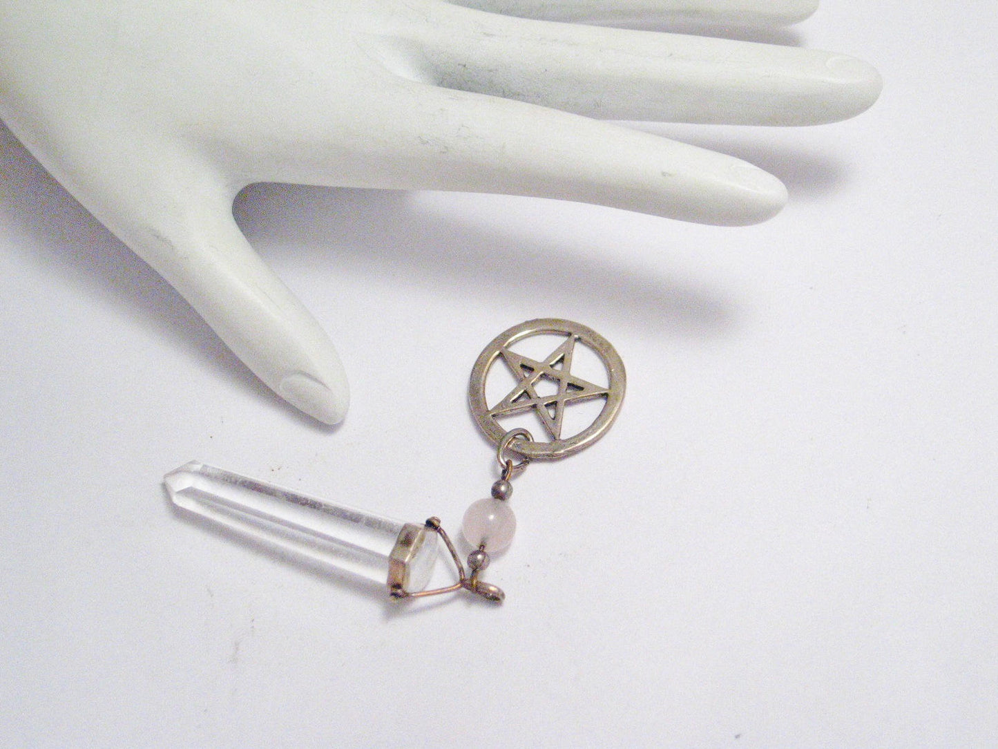 Sterling Silver Star & Crystal Quartz Obelisk Chakra Stone Pendant