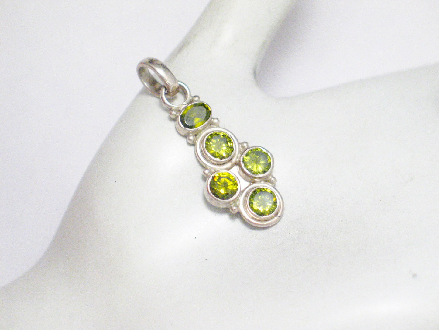 Sterling Silver Sparkly Olive Green Peridot Cz Stone Cluster Pendant