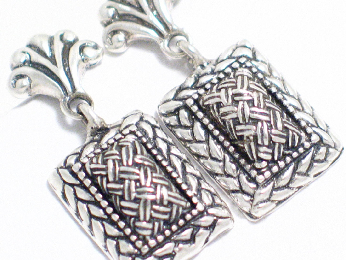 Dangle Earrings Stylish Woven Basket Design Sterling Silver Dangle Earrings
