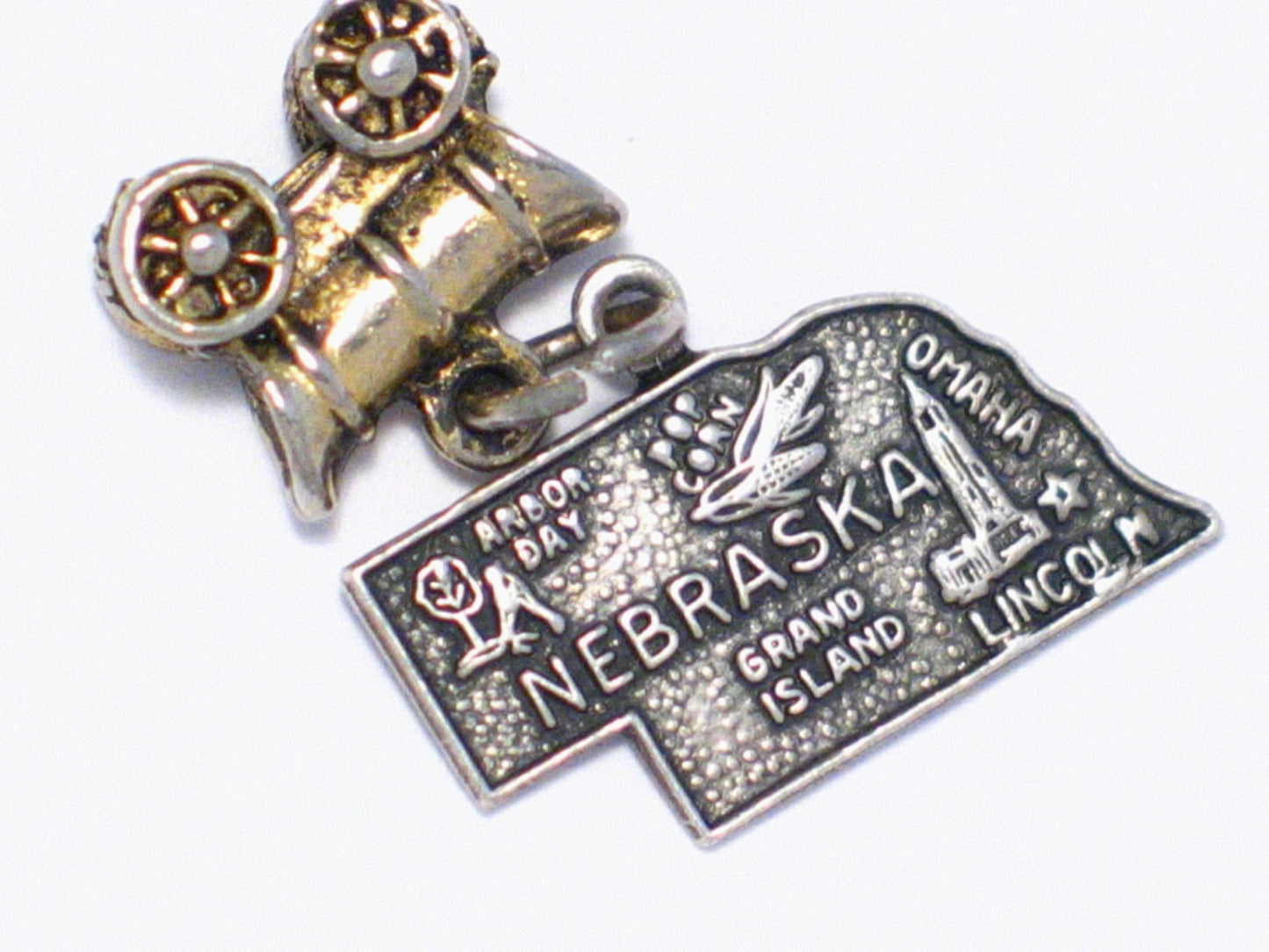 Silver Charm, Nebraska State Grand Island, Lincoln Travel Theme Bracelet Charm Sterling Silver Pendant
