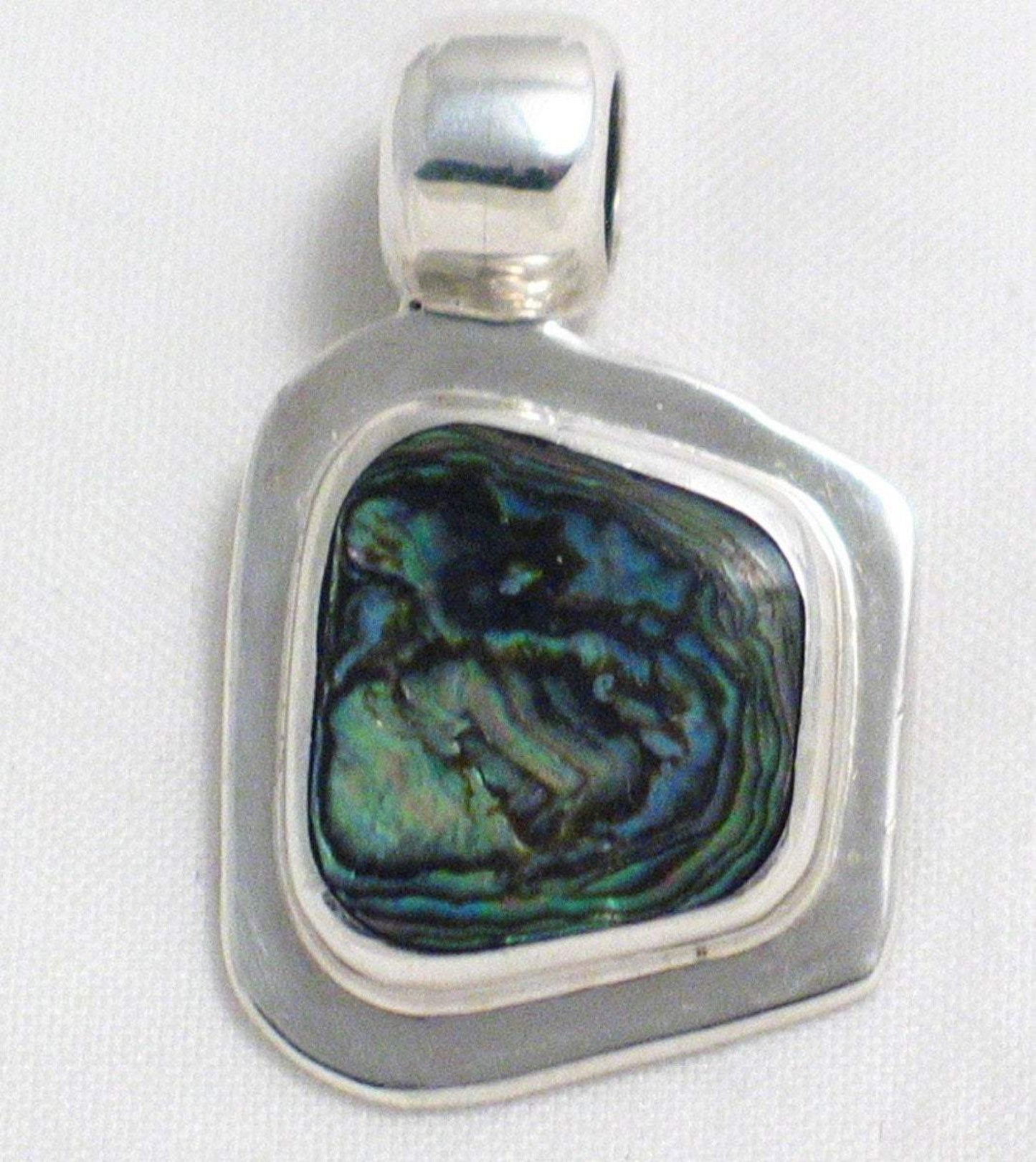 Silver Pendants | Sterling Silver Geometric Design Rainbow Abalone Pendant | Discount Estate Jewelry