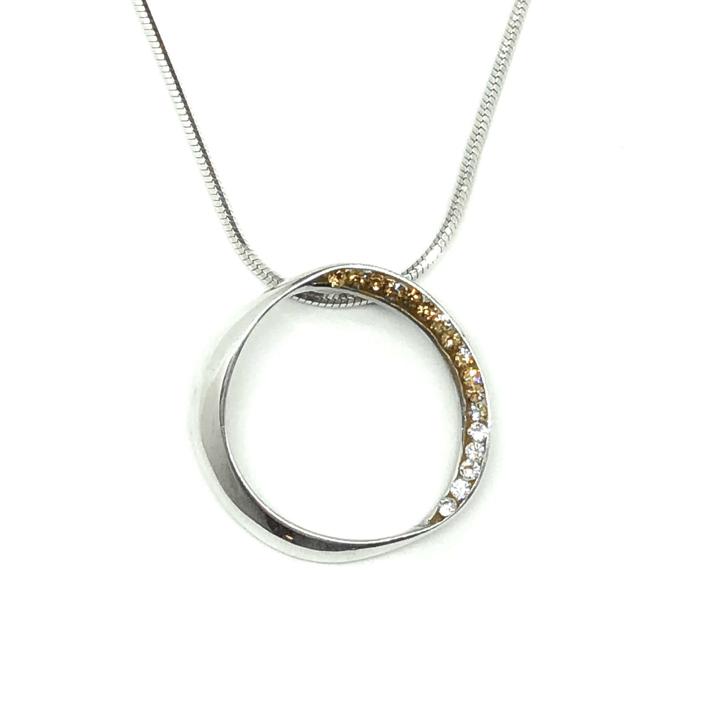 Sterling Silver Sparkly Amber Ombre Crystal Eternity Pendant - Discount Jewelry