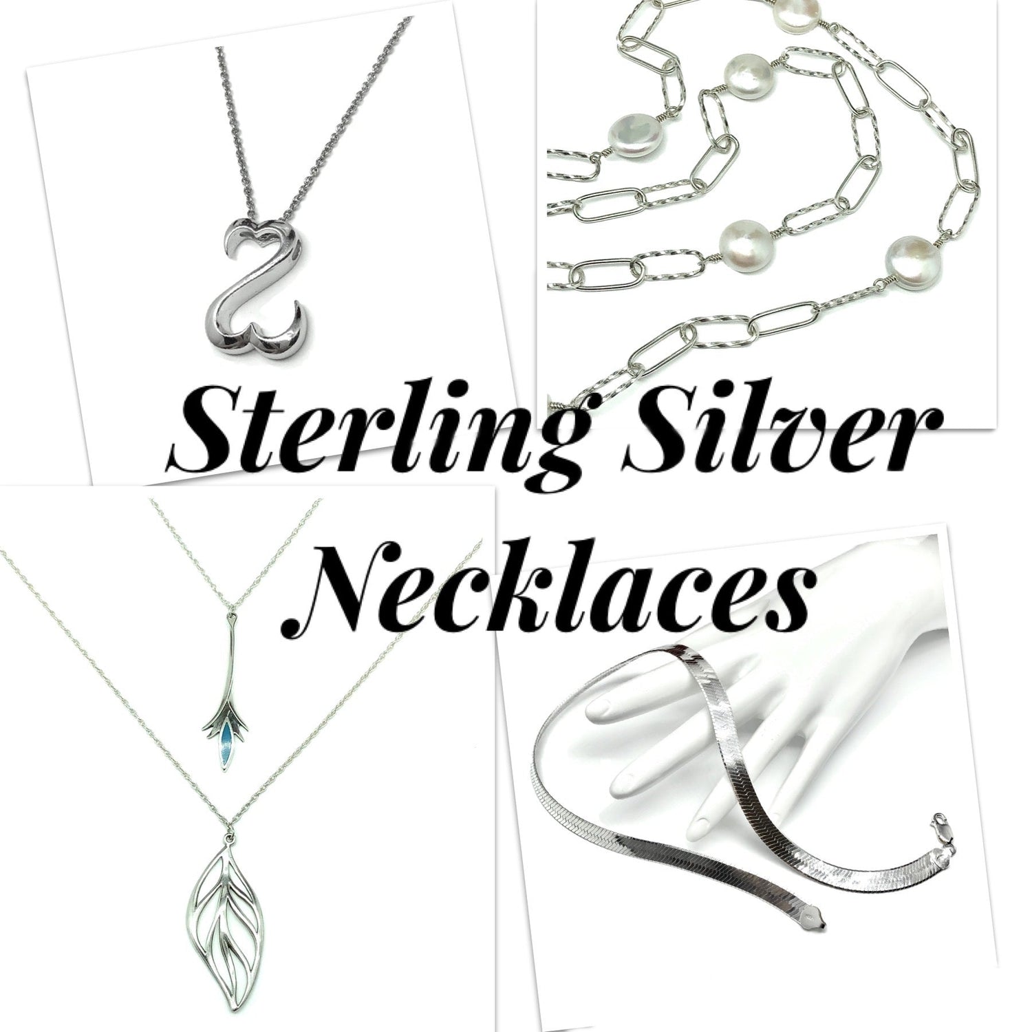 Sterling Silver Necklaces - Vintage to New Pendant Necklaces, Thin Chains, Paper Chain, Beaded Necklaces, Collars + More