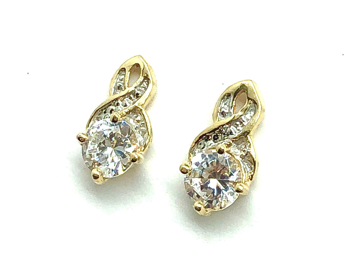 10k Yellow Gold Shimmery Cz Infinity Style Earrings