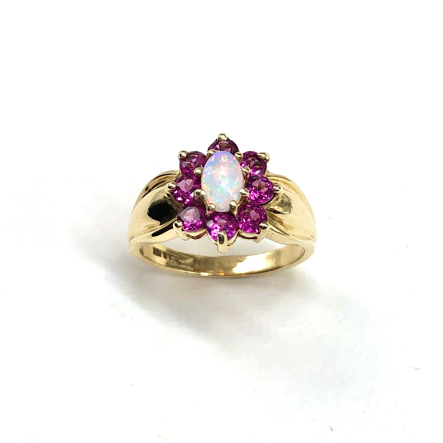 10k Yellow Gold Garnet and Opal Gemstone Ring