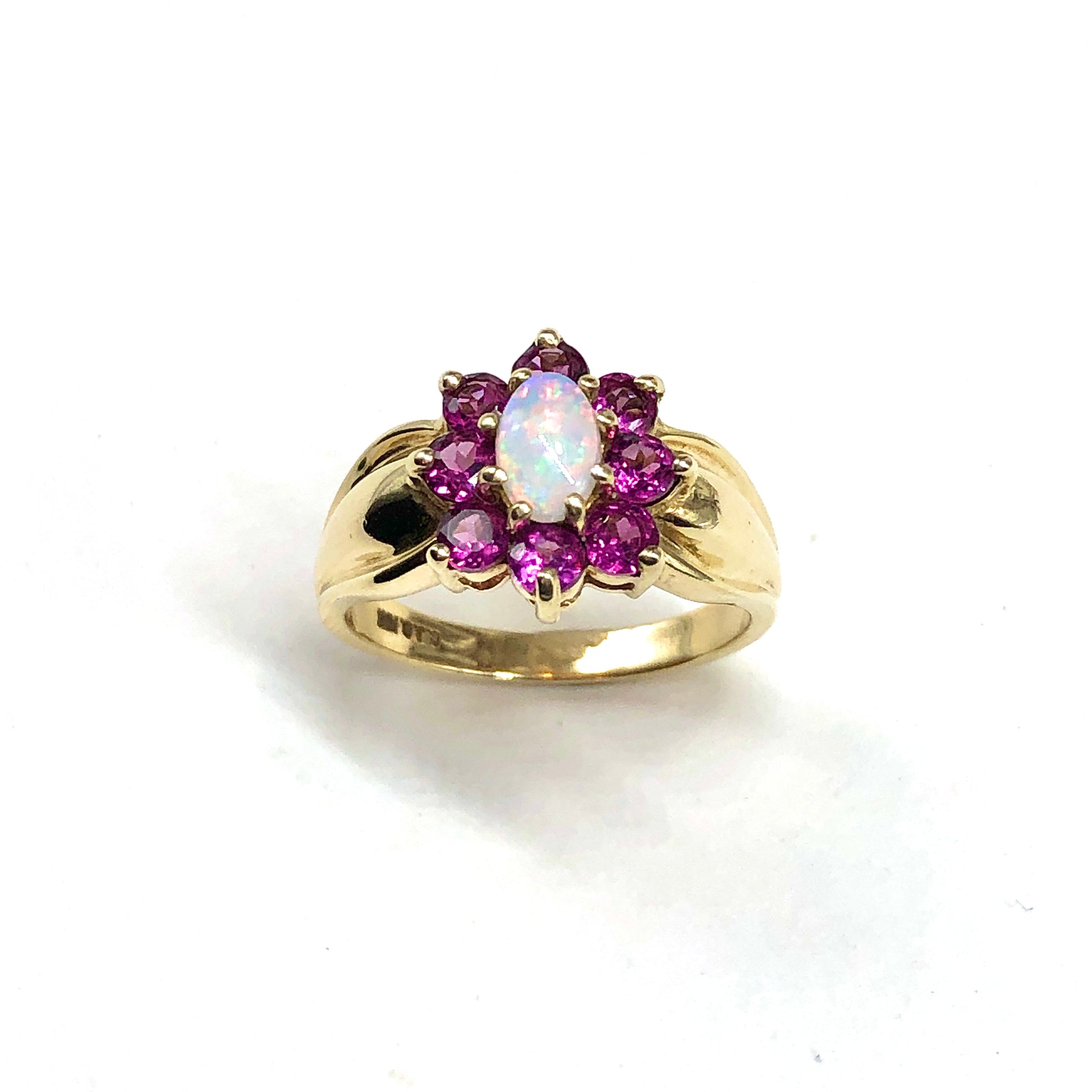 10k Yellow Gold Garnet and Opal Gemstone Ring