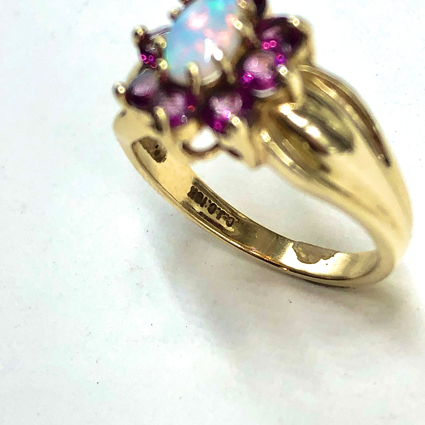 10k Gold Opal Ring, Stunning Vintage Garnet Opal Gemstone 10k Gold Ballerina Ring