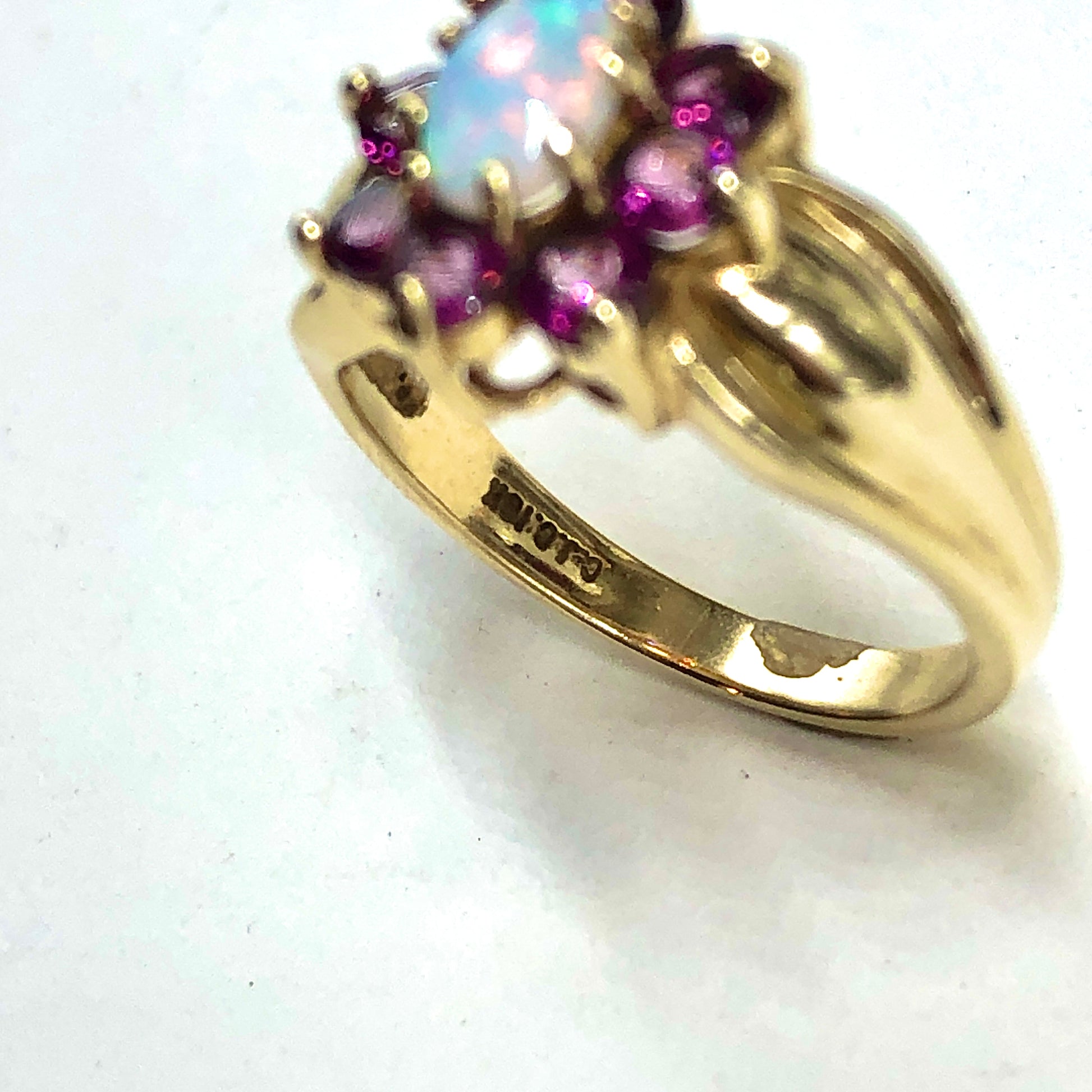 10k Gold Opal Ring, Stunning Vintage Garnet Opal Gemstone 10k Gold Ballerina Ring