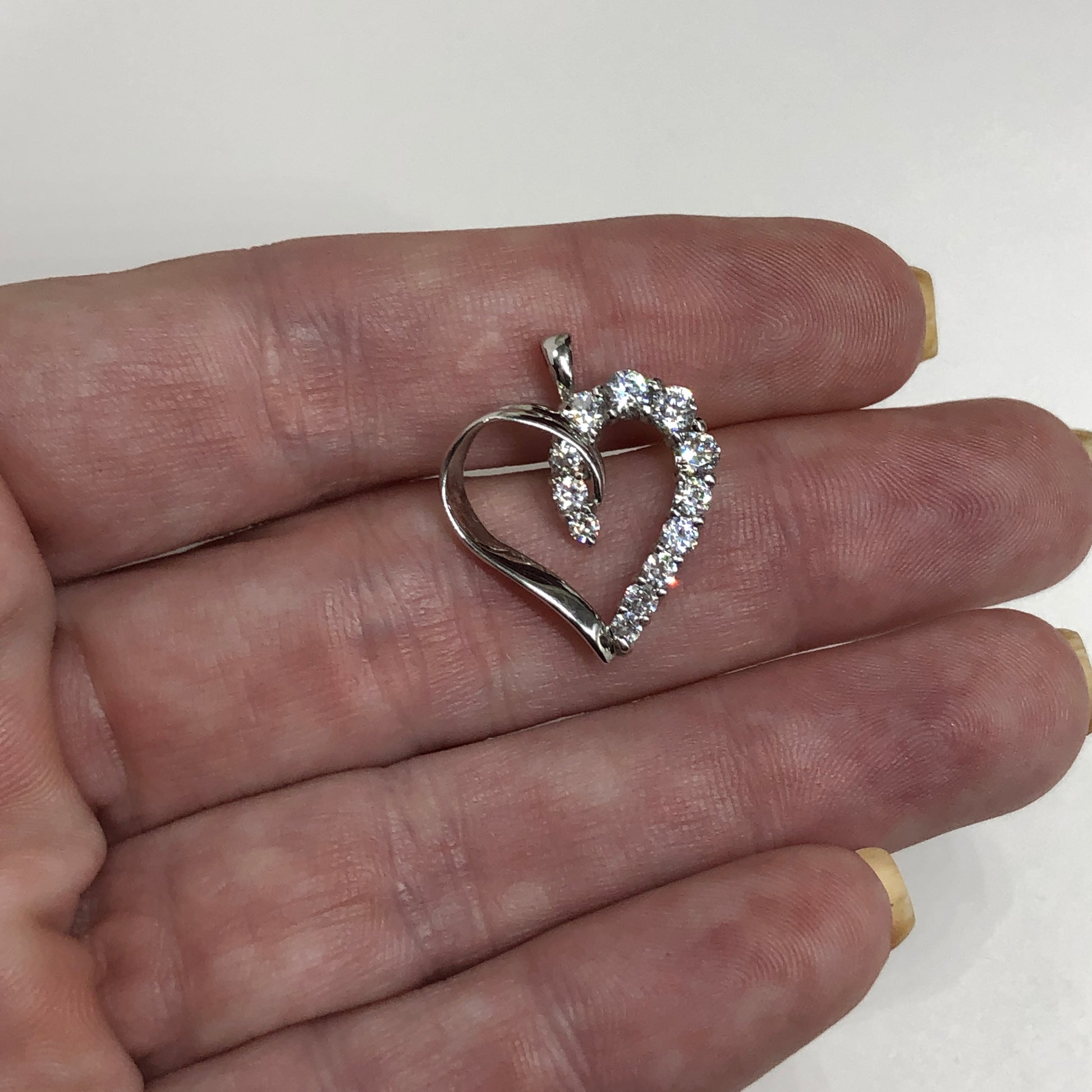 10k Gold Pendant, Sparkling vintage heart design 10k white gold pendant for ladies