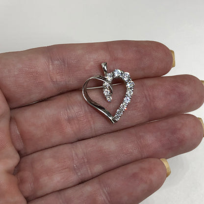 10k Gold Pendant, Sparkling vintage heart design 10k white gold pendant for ladies