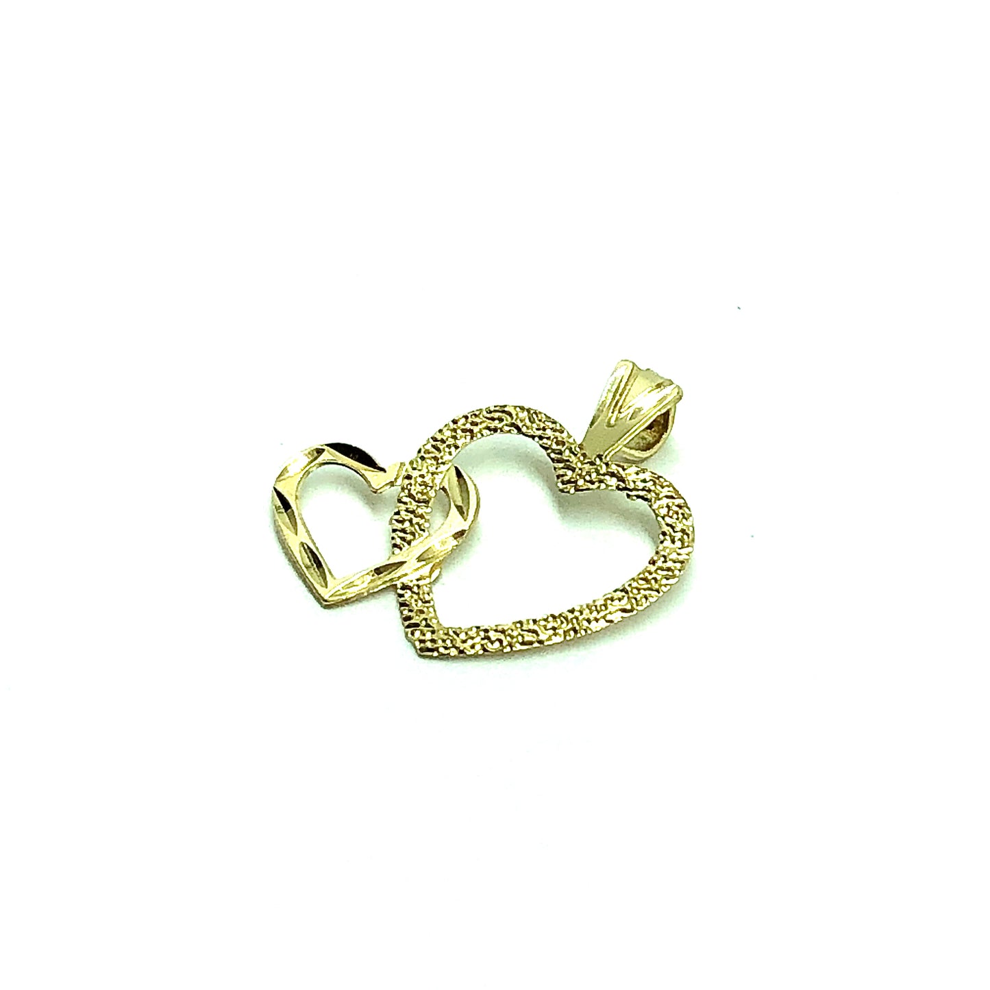 Jewelry Womens Charm - Fun Love Textured Style 14k Gold Two Heart Design Pendant - Blingschlingers.com in USA