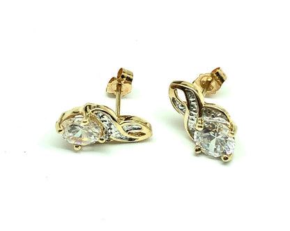 10k Yellow Gold Shimmery Cz Infinity Style Earrings