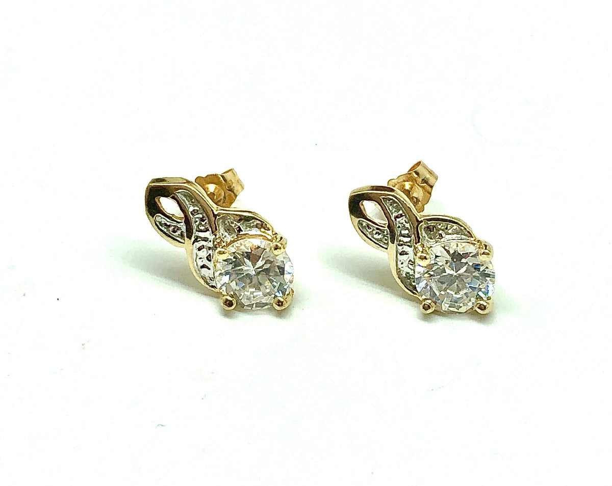 10k Yellow Gold Shimmery Cz Infinity Style Earrings