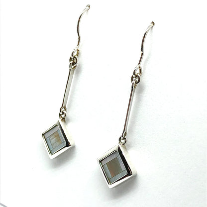 Sterling Silver Slimming Diamond Design Drop Pearl Earrings
