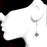 Jewelry womens Slender Sterling Silver Diamond Design Pearl Dangle Earrings