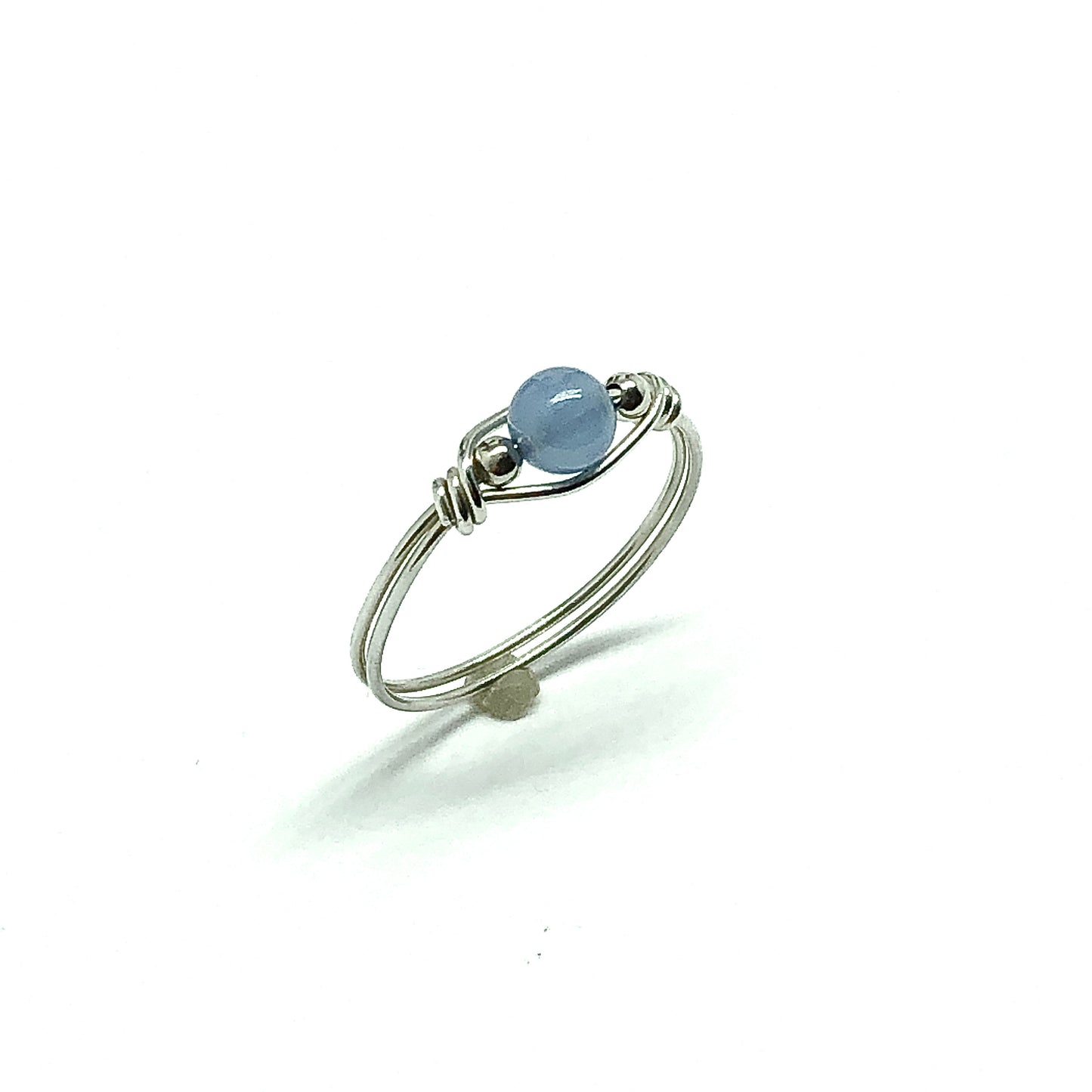 Sterling Silver Blue Chalcedony Stone Minimalist Style Stack Ring sz5 | Jewelry