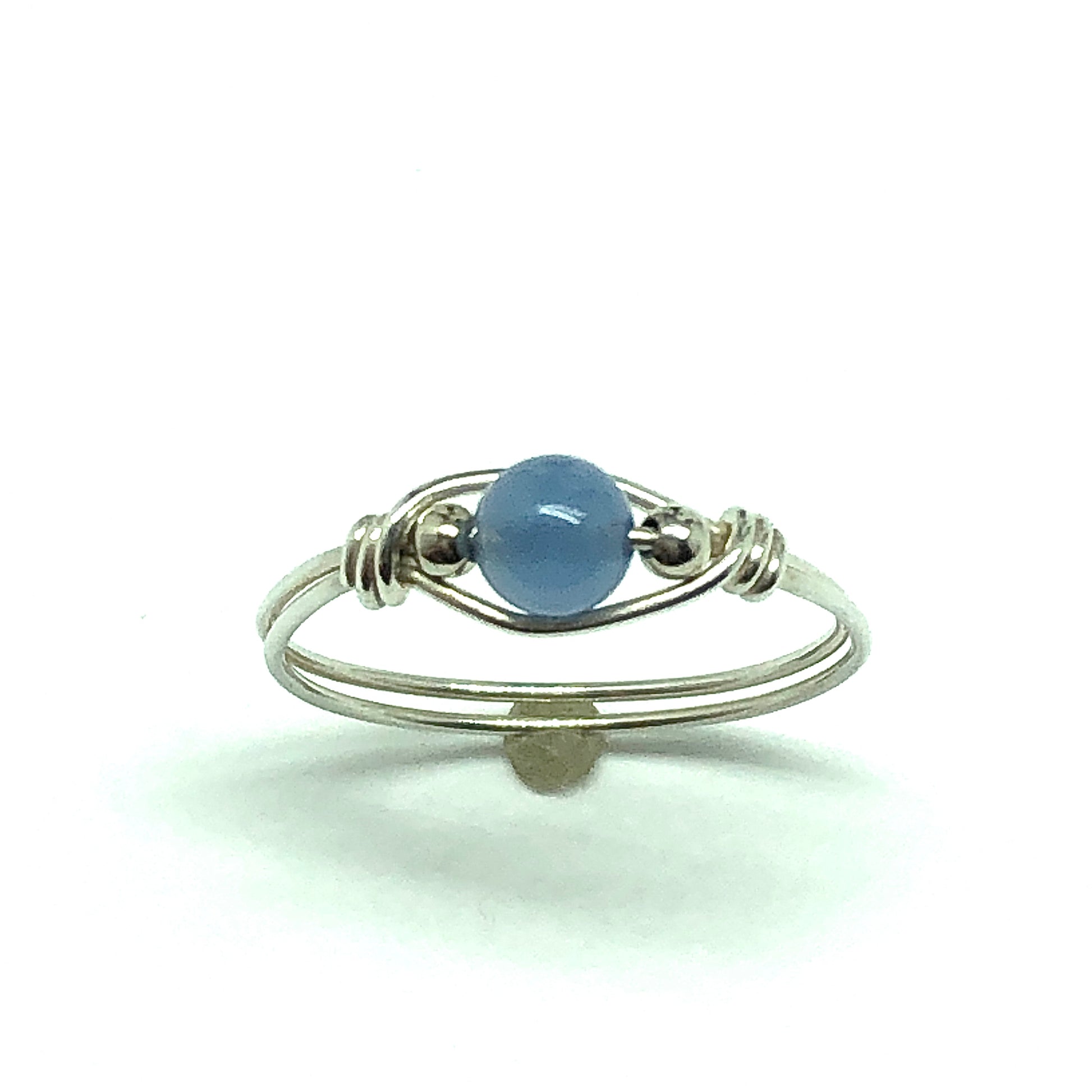 Sterling Silver Blue Chalcedony Stone Minimalist Style Stack Ring sz5