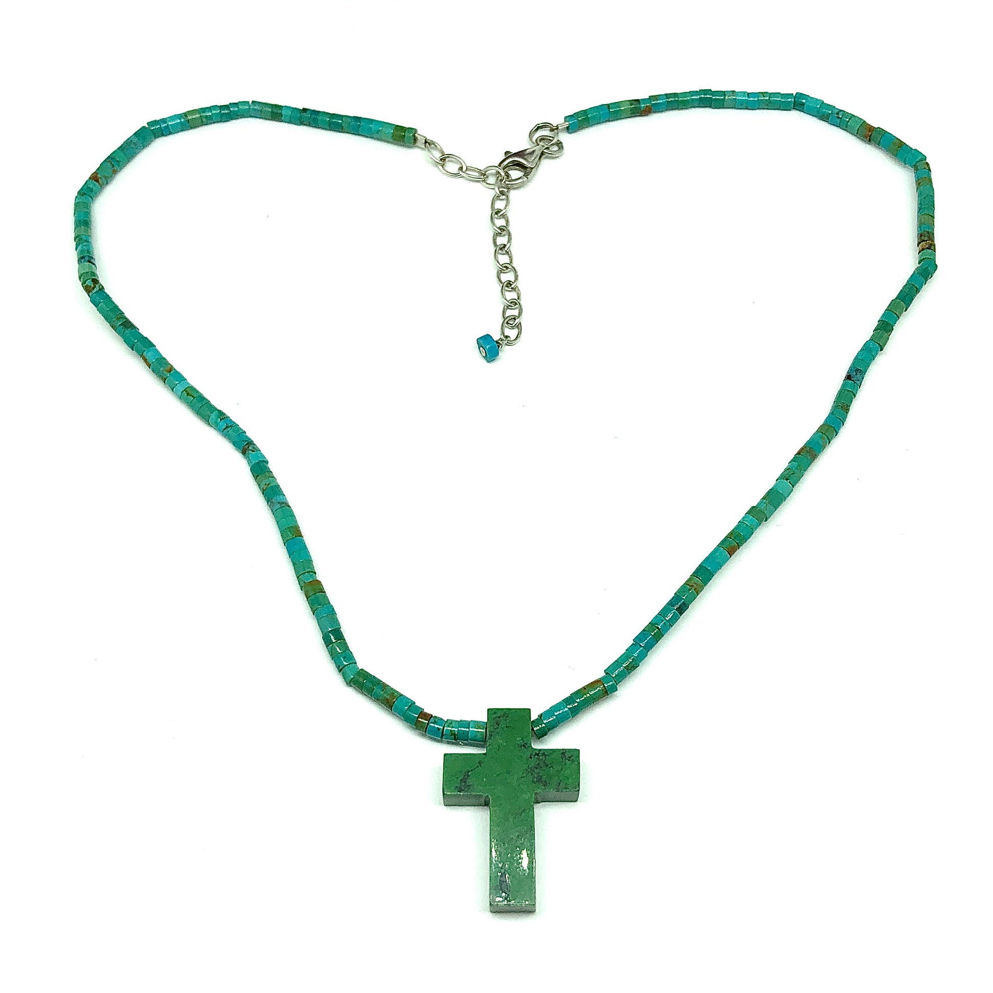 Blingschlingers - Sterling Silver Green Turquoise Bold Cross Necklace